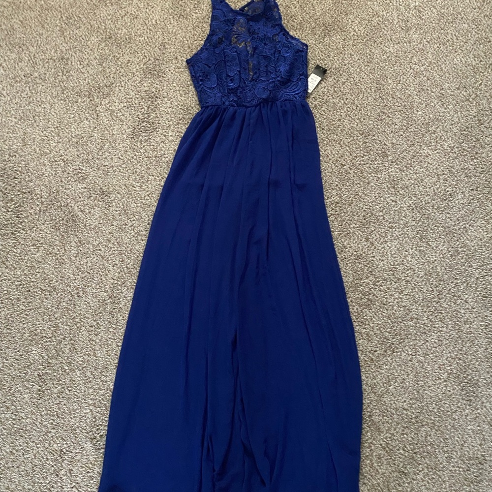 Akira Royal Blue Lace Bodice wide leg pants